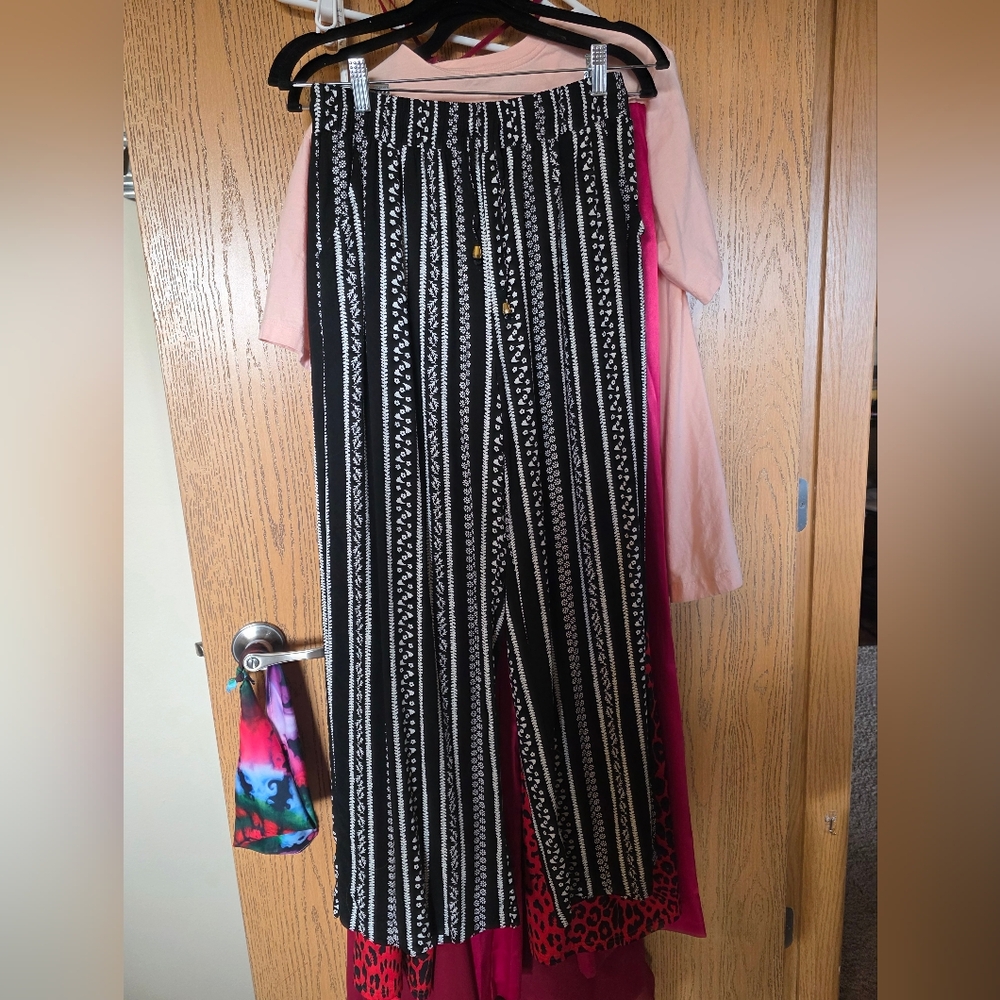 Black and White Striped Wide-Leg Pants
